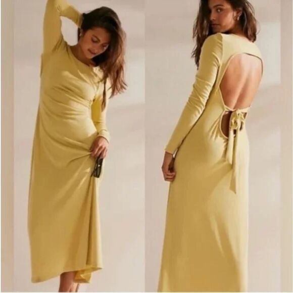 New! Free People Beach Aubre Open-back Essential Maxi Yellow,‎ size L - Picture 1 of 16